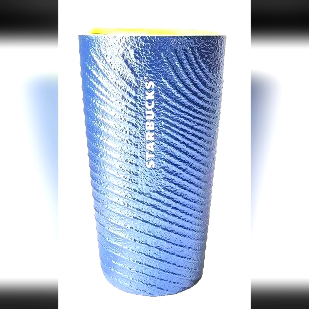 Nwt Starbucks 2024 Foil Crinkle Texture W/wave design Silv/blue &  Yellow Lid